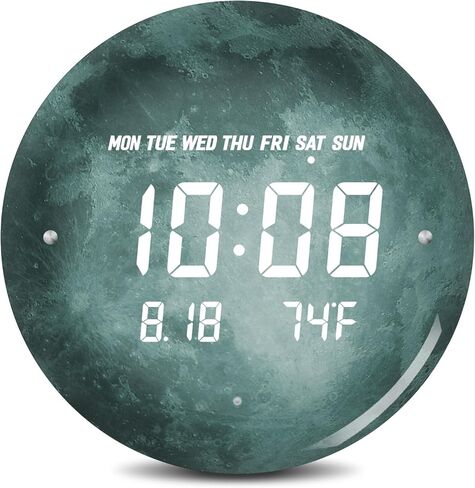 Digital Wall Clock Smart Lighted Silent 12/24H LED Wall Clock Large Display Modern Non Ticking Clock with Temperature Time Clocks for Living Room Bedroom Office Kitchen Decor 12 Inch(Moon) in Kuwait