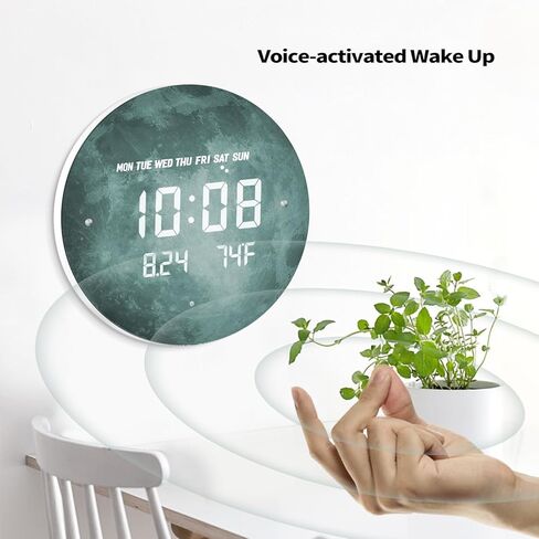 Digital Wall Clock Smart Lighted Silent 12/24H LED Wall Clock Large Display Modern Non Ticking Clock with Temperature Time Clocks for Living Room Bedroom Office Kitchen Decor 12 Inch(Moon) in Kuwait