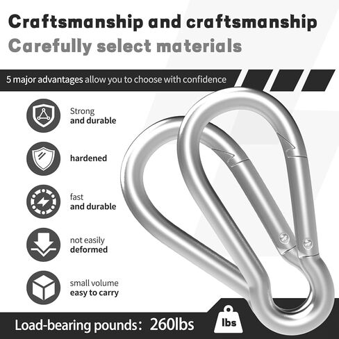 50Pack M5 Spring Snap Hook, 2 Inch Galvanized Steel Large Quick Link Carabiner Clips, 200LBS Holding Capacity Spring Clips Link Buckle for Hammock Swing Outdoor Travel in Saudi Arabia