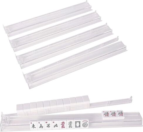 4-Piece Transparent Mahjong Racks with Pushers Set – One-Piece Siamese Mahjong Racks & Pushers, Classic American Mahjong Tile Game Accessories, Rotating Mah Jongg Accessories for Smooth Play in Saudi Arabia