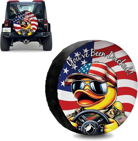 Waterproof PU Leather Spare Tire Cover for JL/JK,Trucks,SUVs, RVs & Trailers,17" Duck Design (Fits 31.5"-32.7" Tire Diameter) – Exclusive Automotive Exterior Accessories (Flag Soldier Duck) in Saudi Arabia
