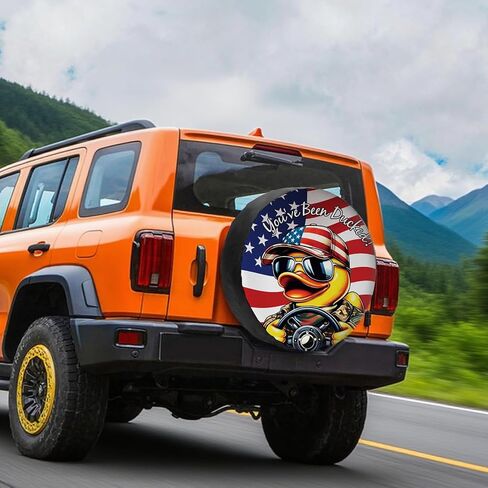 Waterproof PU Leather Spare Tire Cover for JL/JK,Trucks,SUVs, RVs & Trailers,17" Duck Design (Fits 31.5"-32.7" Tire Diameter) – Exclusive Automotive Exterior Accessories (Flag Soldier Duck) in Saudi Arabia