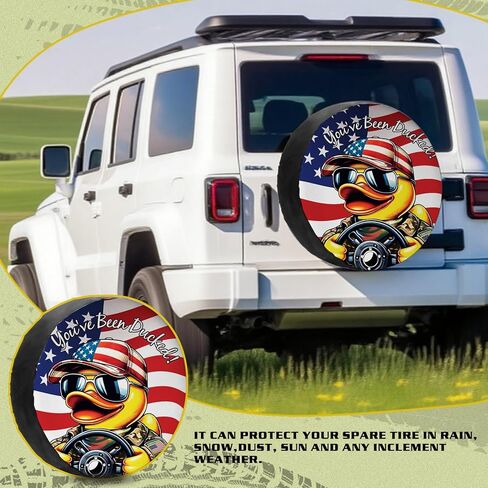 Waterproof PU Leather Spare Tire Cover for JL/JK,Trucks,SUVs, RVs & Trailers,17" Duck Design (Fits 31.5"-32.7" Tire Diameter) – Exclusive Automotive Exterior Accessories (Flag Soldier Duck) in Saudi Arabia
