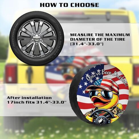 Waterproof PU Leather Spare Tire Cover for JL/JK,Trucks,SUVs, RVs & Trailers,17" Duck Design (Fits 31.5"-32.7" Tire Diameter) – Exclusive Automotive Exterior Accessories (Flag Soldier Duck) in Saudi Arabia