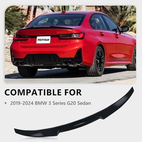 أجنحة سبويلر خلفية ABS متوافقة مع 2019-2024 B-M-W 3 Series G20 سيدان، G80 M3 330i M340i 4 أبواب سيدان، [نمط أسود لامع] غطاء صندوق خلفي خلفي وجناح خلفي in Kuwait