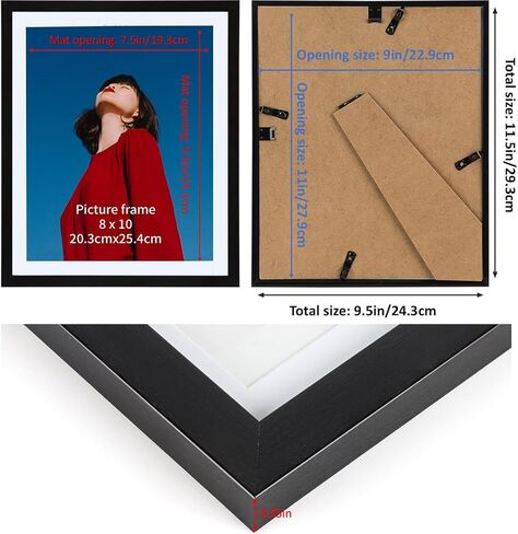 Lavezee 9x11 Black Picture Frame Set of 10, Collage Frames for Photos 8x10 with Mat or 9x11 without Mat, Table Top and Wall Mounting Decor in Kuwait