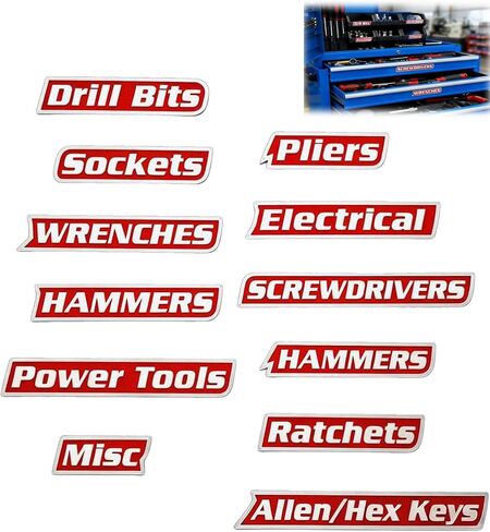 12 Pack of Magnetic Toolbox Labels, General Tool Box Organize Accessories, Reusable Tags for Steel Toolboxes (Black) in Saudi Arabia