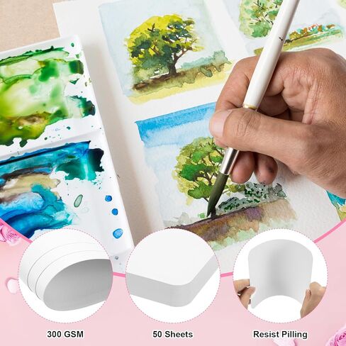 MECCANIXITY Watercolor Paper, 5x7 Inch 140 LB/300 GSM Round Corner Cotton Cold Press Water Color Paint Paper Bulk for Artists Painting Drawing, Pack of 50 in Saudi Arabia