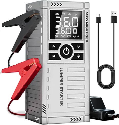 Car Battery Jump Starter with Air Compressor - 2500mAh*4 150PSI Portable Car Jump Starters (Gas4.5L/3.5L Diesel) with Tire Inflator, 12V Car Battery Jump Box with Jumper Cables, LCD Display in Saudi Arabia