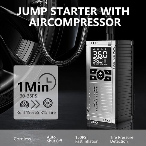 Car Battery Jump Starter with Air Compressor - 2500mAh*4 150PSI Portable Car Jump Starters (Gas4.5L/3.5L Diesel) with Tire Inflator, 12V Car Battery Jump Box with Jumper Cables, LCD Display in Saudi Arabia