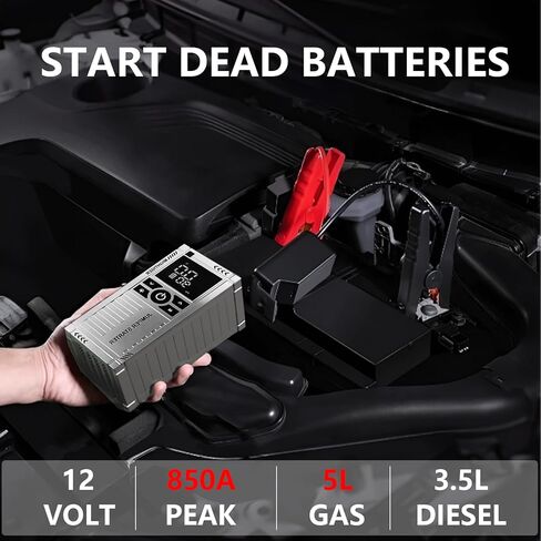 Car Battery Jump Starter with Air Compressor - 2500mAh*4 150PSI Portable Car Jump Starters (Gas4.5L/3.5L Diesel) with Tire Inflator, 12V Car Battery Jump Box with Jumper Cables, LCD Display in Saudi Arabia