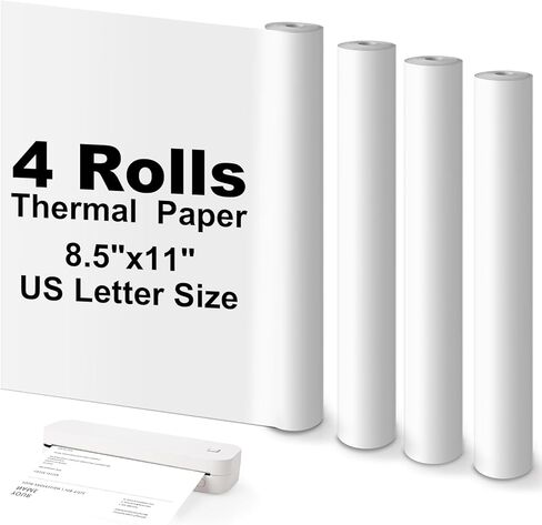 Thermal Printer Paper 8.5''x11'' US Letter Size, 4 Rolls BPA free Quick-Dry Thermal Printer Paper, Advanced Clear Printing, Compatible Most Portable Printers (4 Rolls/100 Sheets） in Saudi Arabia