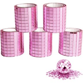 Self Adhesive Mirror Mosaic Tiles, 2400Pcs Pink Disco Ball Mirror Stickers 5x5 mm Square Glass Sticker for DIY Craft Decorations, Party Decor, Disco Ball Making, Gift Crafts in Saudi Arabia