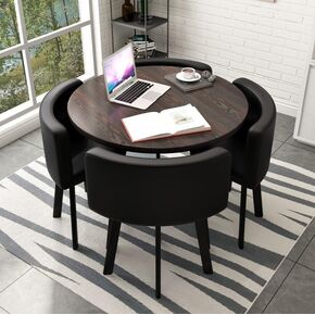 Round Dining Table and Chairs Set 4, Office Reception Room Club Table and Chair Set,Reception Negotiation Table Coffee Table and Upholstered Chair Set,for Home Balcony Cafe Break Room in Saudi Arabia