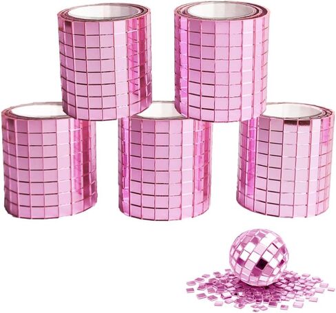Self Adhesive Mirror Mosaic Tiles, 2400Pcs Pink Disco Ball Mirror Stickers 5x5 mm Square Glass Sticker for DIY Craft Decorations, Party Decor, Disco Ball Making, Gift Crafts in Saudi Arabia