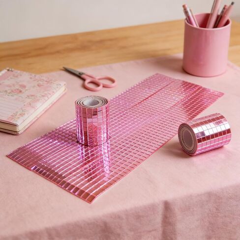 Self Adhesive Mirror Mosaic Tiles, 2400Pcs Pink Disco Ball Mirror Stickers 5x5 mm Square Glass Sticker for DIY Craft Decorations, Party Decor, Disco Ball Making, Gift Crafts in Saudi Arabia