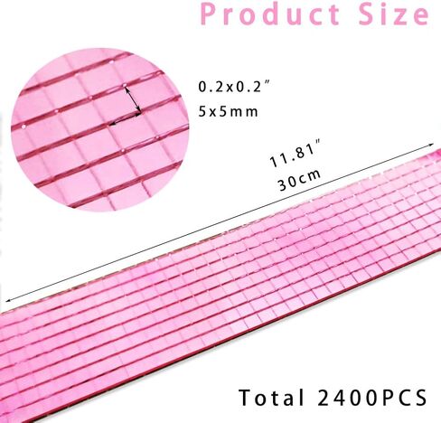 Self Adhesive Mirror Mosaic Tiles, 2400Pcs Pink Disco Ball Mirror Stickers 5x5 mm Square Glass Sticker for DIY Craft Decorations, Party Decor, Disco Ball Making, Gift Crafts in Saudi Arabia