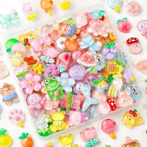 60Pcs Mixed Colors Slime Charms Assorted Cute Jelly Embellishments Bulk, Flatback Ornament Charms for Phone Junk Cases,Hairpins Scrapbooking Crafting & DIY Decoration in Saudi Arabia