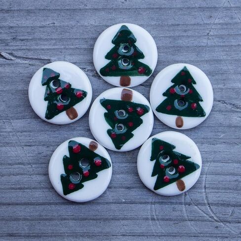 Christmas Buttons for Crafts, Hand-Painted Christmas Tree Ceramic Sewing Buttons Ornament Kits Round 2 Holes for Christmas Holiday Party Decoration DIY Art Project(20mm/0.8inch,6pcs) in Saudi Arabia