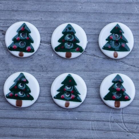 Christmas Buttons for Crafts, Hand-Painted Christmas Tree Ceramic Sewing Buttons Ornament Kits Round 2 Holes for Christmas Holiday Party Decoration DIY Art Project(20mm/0.8inch,6pcs) in Saudi Arabia