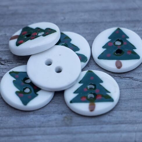 Christmas Buttons for Crafts, Hand-Painted Christmas Tree Ceramic Sewing Buttons Ornament Kits Round 2 Holes for Christmas Holiday Party Decoration DIY Art Project(20mm/0.8inch,6pcs) in Saudi Arabia