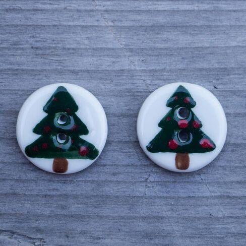 Christmas Buttons for Crafts, Hand-Painted Christmas Tree Ceramic Sewing Buttons Ornament Kits Round 2 Holes for Christmas Holiday Party Decoration DIY Art Project(20mm/0.8inch,6pcs) in Saudi Arabia