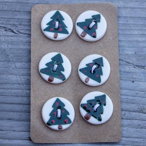 Christmas Buttons for Crafts, Hand-Painted Christmas Tree Ceramic Sewing Buttons Ornament Kits Round 2 Holes for Christmas Holiday Party Decoration DIY Art Project(20mm/0.8inch,6pcs) in Saudi Arabia
