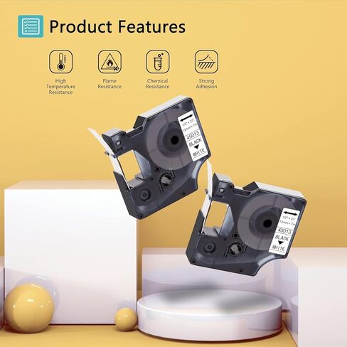 شريط صانع الملصقات Hehua 7 عبوات 45013، متوافق مع عبوات صانع الملصقات Dymo D1 S0720530، 1/2 بوصة × 23 قدم أسود على أبيض، شريط ملصقات لمدير الملصقات Dymo 160 280 450 210D 360D 420P 260P 450D in Saudi Arabia