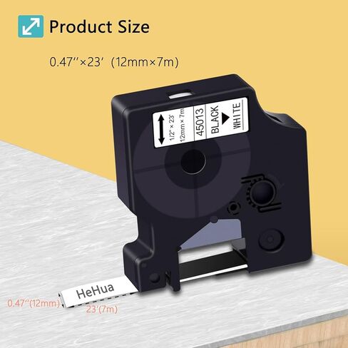 شريط صانع الملصقات Hehua 7 عبوات 45013، متوافق مع عبوات صانع الملصقات Dymo D1 S0720530، 1/2 بوصة × 23 قدم أسود على أبيض، شريط ملصقات لمدير الملصقات Dymo 160 280 450 210D 360D 420P 260P 450D in Saudi Arabia