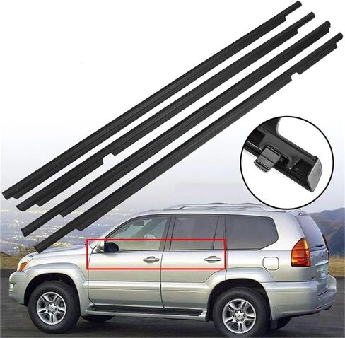 4 Pcs Outside Chrome or Black Rubber for 2003-2009 Weatherstrip Seal for 120 75711-60061(4pcs 2003-2009 Black) in Saudi Arabia