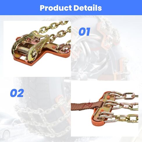 Hex Autoparts 8 Packs Snow Chains - Universal Metal Tires Chains for SUV, Trucks & Cars - Compatible with Tire Width 215-265mm/ 8.4-10.4in, Anti Slip & Easy Installation in Saudi Arabia