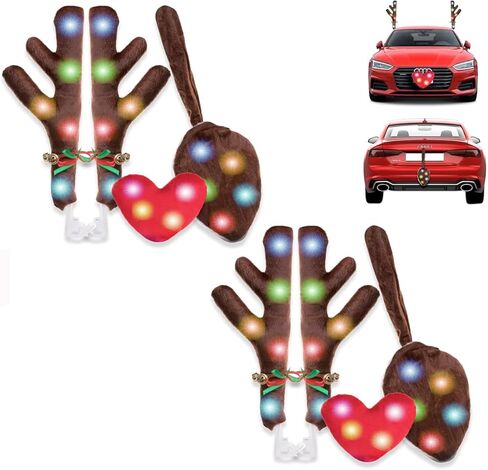 Vaygway Christmas Car Reindeer Antlers & Nose Decoration Set- Christmas Reindeer for Vehicle- Rudolph Reindeer Holiday Accessory Kit for Car Window (Christmas Car Wreath) in Saudi Arabia