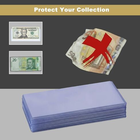 33 Pack Dollar Bill Sleeves, 6.8 x 2.9 Inch Hard Plastic Currency Sleeves with Top-Loading Design, Waterproof Money Protectors for Bill Storage and Display in Saudi Arabia