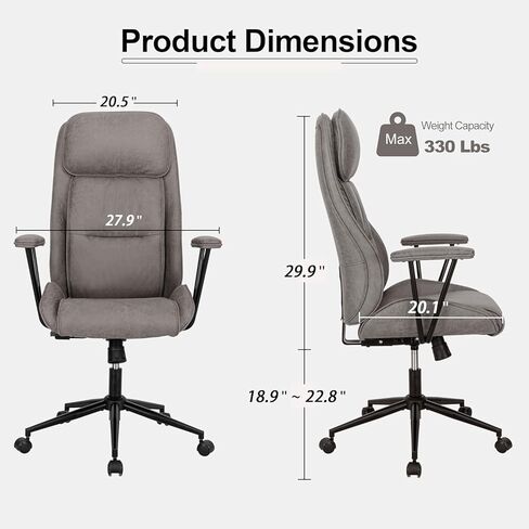 كرسي مكتب تنفيذي عالي الظهر من Okeysen، كرسي مكتب حديث مع ارتفاع قابل للتعديل، كرسي دوار في منتصف القرن، مساند للذراعين قابلة للإزالة، سعة وزن 330 رطل، رمادي in Kuwait