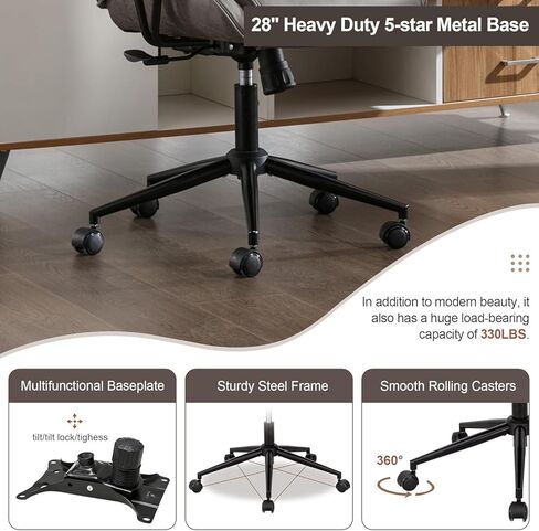 كرسي مكتب تنفيذي عالي الظهر من Okeysen، كرسي مكتب حديث مع ارتفاع قابل للتعديل، كرسي دوار في منتصف القرن، مساند للذراعين قابلة للإزالة، سعة وزن 330 رطل، رمادي in Kuwait