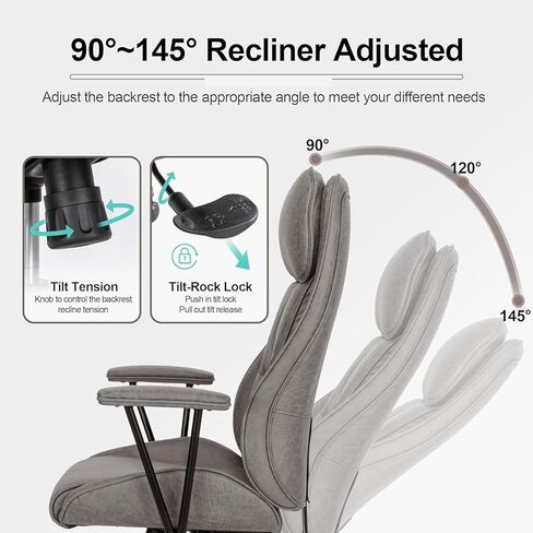 كرسي مكتب تنفيذي عالي الظهر من Okeysen، كرسي مكتب حديث مع ارتفاع قابل للتعديل، كرسي دوار في منتصف القرن، مساند للذراعين قابلة للإزالة، سعة وزن 330 رطل، رمادي in Kuwait