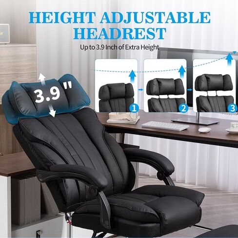 Massage Office Chair with Heat and 8 Vibration Points Big and Tall Executive Office Chair with Adjustable Headrest, Extra Wide Seat, Footrest, Padded Armrests, Reclining High Backrest (Black) in Saudi Arabia