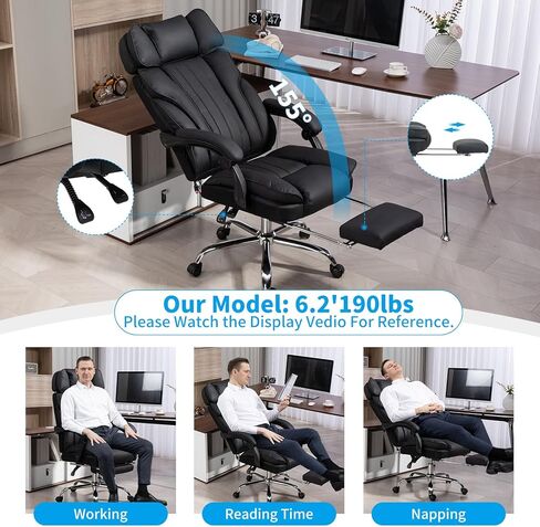 Massage Office Chair with Heat and 8 Vibration Points Big and Tall Executive Office Chair with Adjustable Headrest, Extra Wide Seat, Footrest, Padded Armrests, Reclining High Backrest (Black) in Saudi Arabia