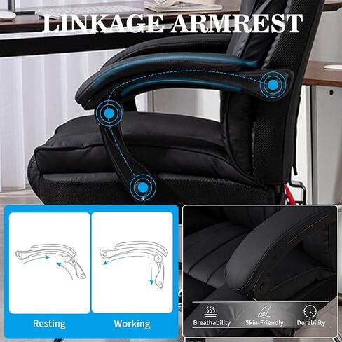 Massage Office Chair with Heat and 8 Vibration Points Big and Tall Executive Office Chair with Adjustable Headrest, Extra Wide Seat, Footrest, Padded Armrests, Reclining High Backrest (Black) in Saudi Arabia