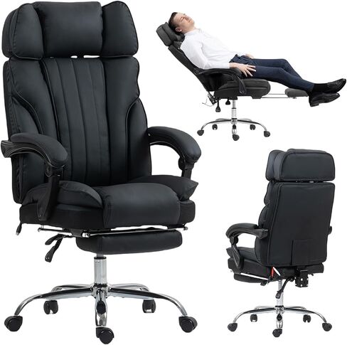 Massage Office Chair with Heat and 8 Vibration Points Big and Tall Executive Office Chair with Adjustable Headrest, Extra Wide Seat, Footrest, Padded Armrests, Reclining High Backrest (Black) in Saudi Arabia