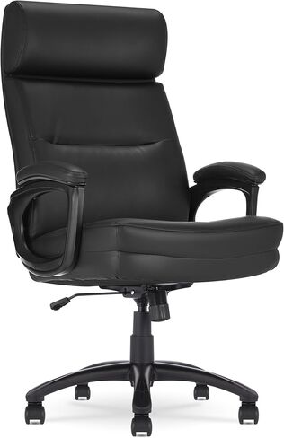 Click365™ Classic Executive Big & Tall Office Chair, Ergonomic and Channel-Tufted High-Back Design, Semi-Plush Double-Layer Seat Cushion, Padded Armrests, Nylon Swivel Base, Bonded Leather, Gray in Saudi Arabia