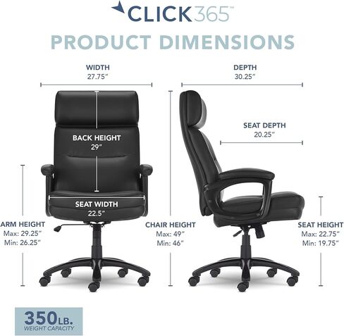 Click365™ Classic Executive Big & Tall Office Chair, Ergonomic and Channel-Tufted High-Back Design, Semi-Plush Double-Layer Seat Cushion, Padded Armrests, Nylon Swivel Base, Bonded Leather, Gray in Saudi Arabia
