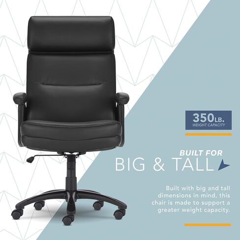 Click365™ Classic Executive Big & Tall Office Chair, Ergonomic and Channel-Tufted High-Back Design, Semi-Plush Double-Layer Seat Cushion, Padded Armrests, Nylon Swivel Base, Bonded Leather, Gray in Saudi Arabia