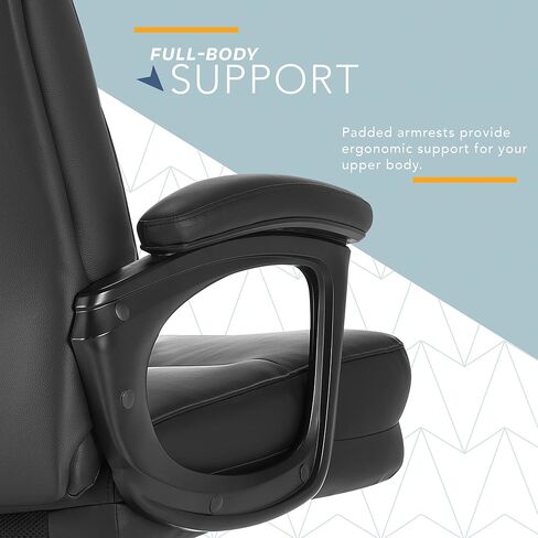 Click365™ Classic Executive Big & Tall Office Chair, Ergonomic and Channel-Tufted High-Back Design, Semi-Plush Double-Layer Seat Cushion, Padded Armrests, Nylon Swivel Base, Bonded Leather, Gray in Saudi Arabia