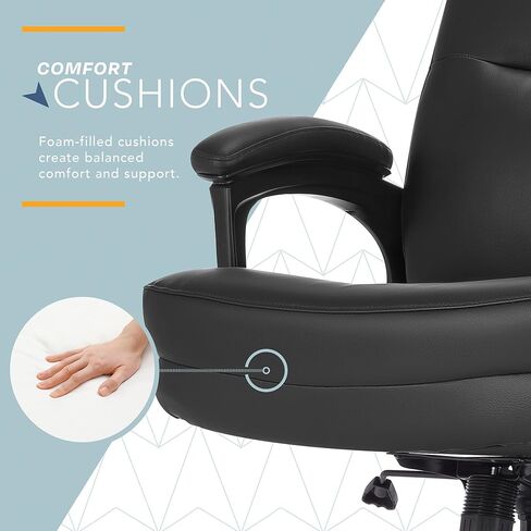 Click365™ Classic Executive Big & Tall Office Chair, Ergonomic and Channel-Tufted High-Back Design, Semi-Plush Double-Layer Seat Cushion, Padded Armrests, Nylon Swivel Base, Bonded Leather, Gray in Saudi Arabia