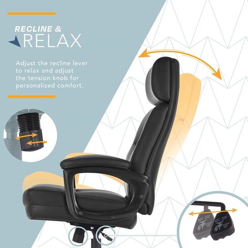 Click365™ Classic Executive Big & Tall Office Chair, Ergonomic and Channel-Tufted High-Back Design, Semi-Plush Double-Layer Seat Cushion, Padded Armrests, Nylon Swivel Base, Bonded Leather, Gray in Saudi Arabia