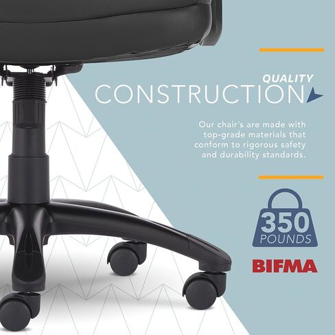 Click365™ Classic Executive Big & Tall Office Chair, Ergonomic and Channel-Tufted High-Back Design, Semi-Plush Double-Layer Seat Cushion, Padded Armrests, Nylon Swivel Base, Bonded Leather, Gray in Saudi Arabia