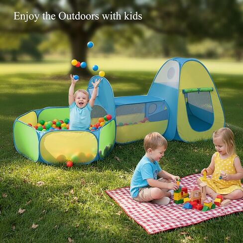 3 in 1 Kids Play Tent with Tunnel & Ball Pit,Pop Up Indoor/Outdoor Playhouse for Boys and Girls,Crawling Tunnel Toy with Fun Toss It Game Zone,Easy Setup Foldable Carry Bag (Balls Not Included) in Saudi Arabia