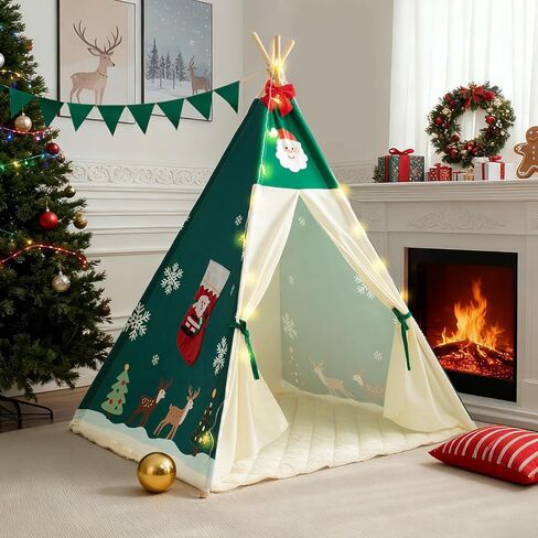 Teepee Tent for Kids, Play Tent with Padded Mat & Star Lights, Indoor Play Tent for Girls & Boys (Christmas Teepee, 47 * 47 * 60in) in Saudi Arabia
