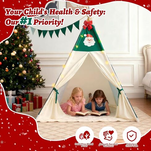 Teepee Tent for Kids, Play Tent with Padded Mat & Star Lights, Indoor Play Tent for Girls & Boys (Christmas Teepee, 47 * 47 * 60in) in Saudi Arabia